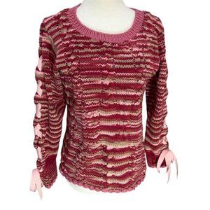 Vintage 90's Y2K Handmade Handknit Cotton Variegated Pink Sweater Size M